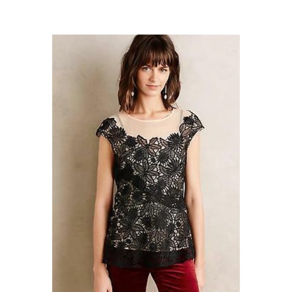 {Anthro} Deletta 'Garden Guise' Black Floral Lace - Picture 12 of 12